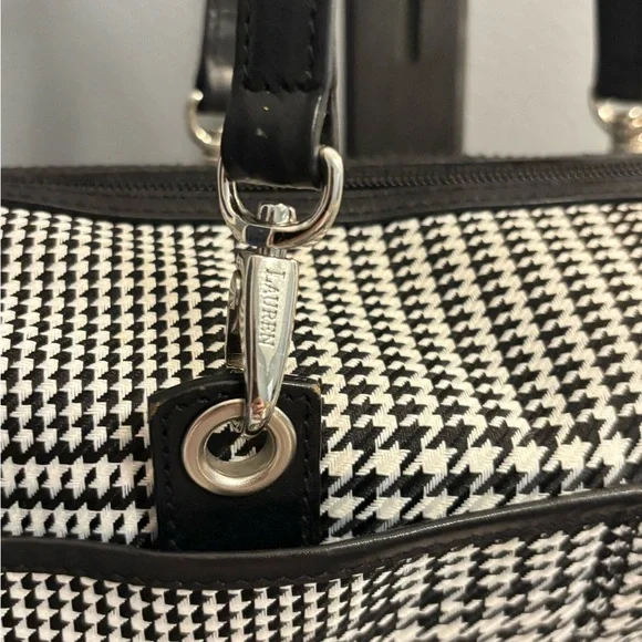 Ralph Lauren Black White Houndstooth Barrel Baguette Shoulder Bag | 11x5x3.5" - Picture 6 of 12